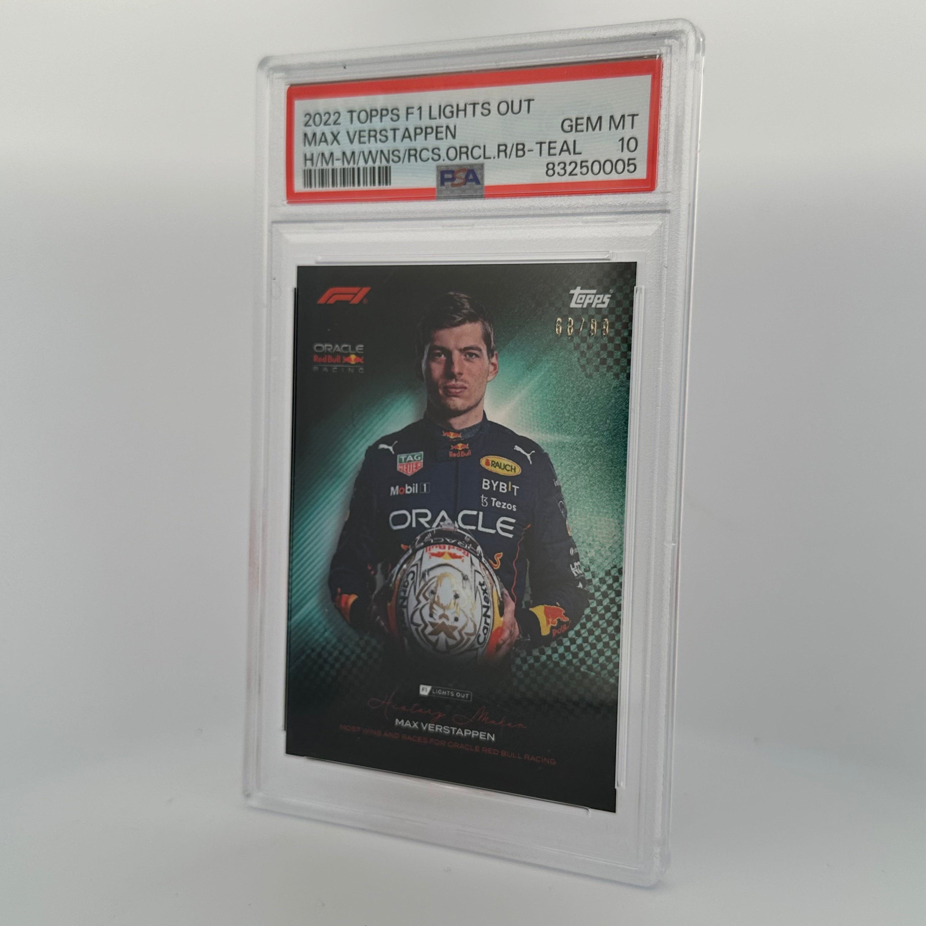 PSA 10 /99 Max Verstappen Most Wins And Races History Maker Teal - Rare Collectible Trading Card for F1 Fans and Sports Memorabilia Collectors
