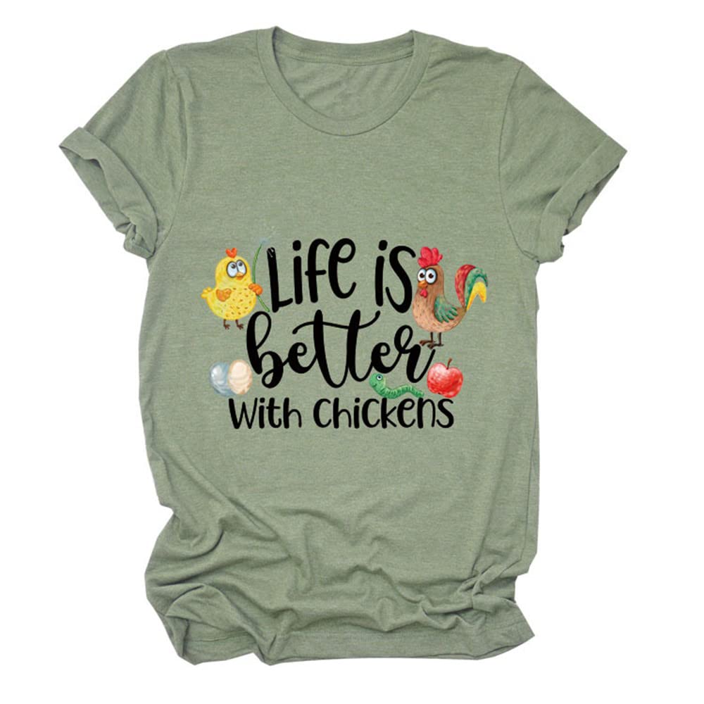 Women's Farm Country Chicken T-Shirt - Cute Short Sleeve Summer Top with Fun Chicken Design | Perfect for Farmers, Animal Lovers & Country Living Enthusiasts