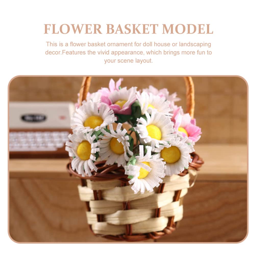 Miniature Flower Basket Doll - Tiny Bamboo Picnic Basket with Fake Plants & Candy for Micro Landscaping Decor | Perfect for Dollhouse, Fairy Garden, DIY Crafts & Tabletop Displays