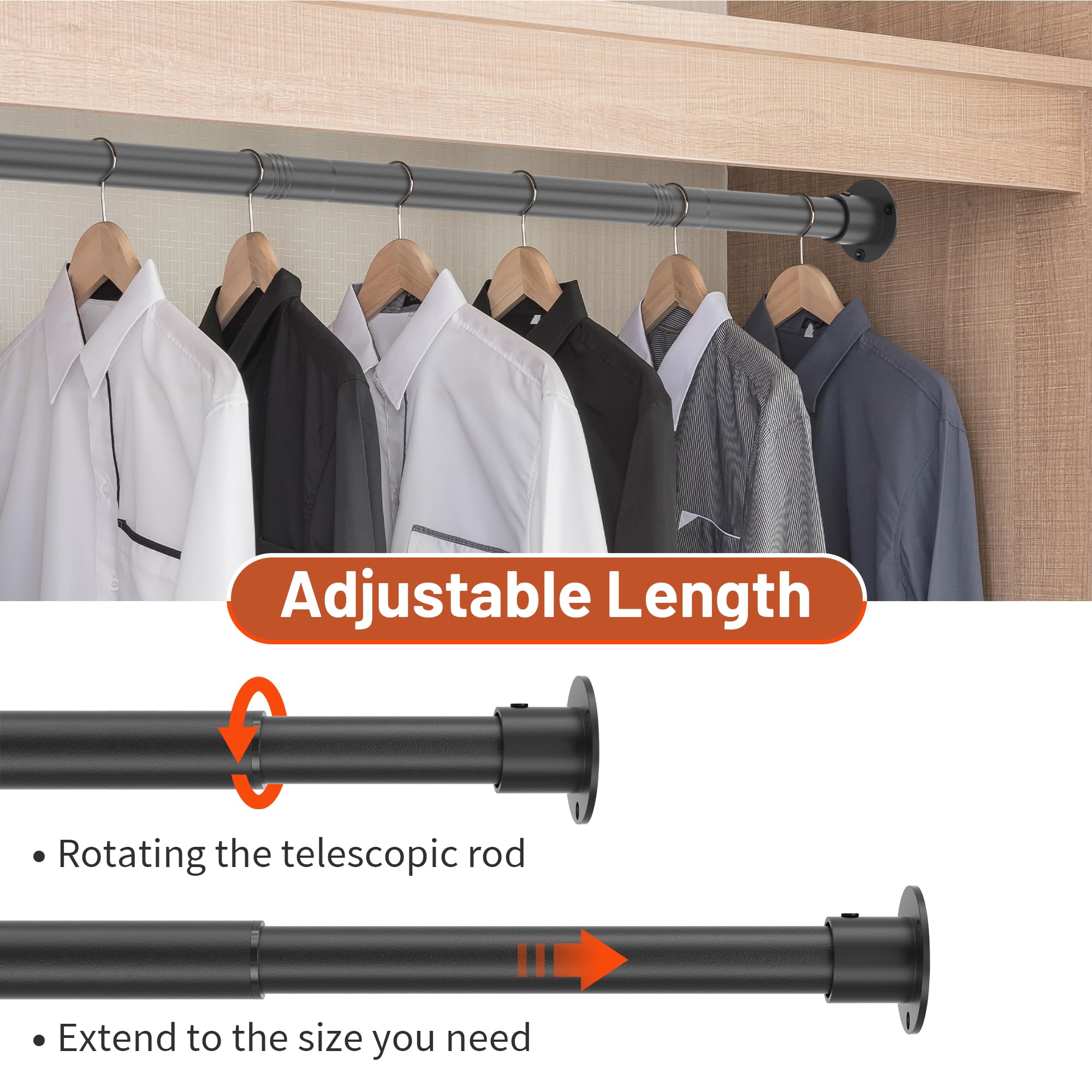 Adjustable Closet Rod 35-98 Inch - Heavy Duty 1.3