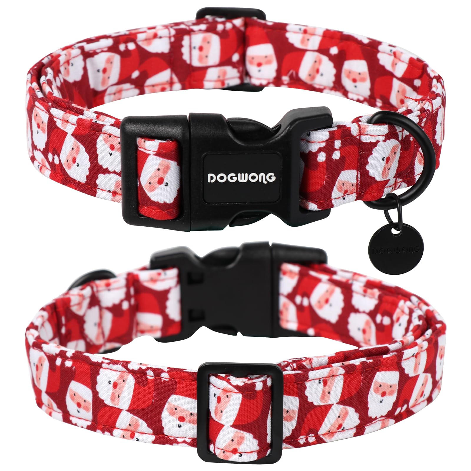 DOGWONG Christmas Dog Collar - Santa Claus Pet Collar with Red Cotton Design for Small Medium Large Dogs | Durable Holiday Puppy Necklace for Festive Parties & Family Photos