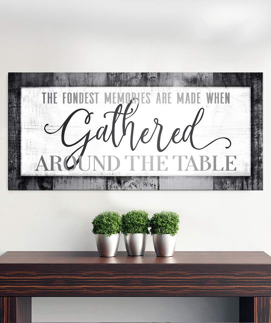 Framed Kitchen Wall Art Sign - 'The Fondest Memories' Grey Dining Room Decor (60x27 Inches) - Perfect for Farmhouse, Rustic & Modern Home Decor