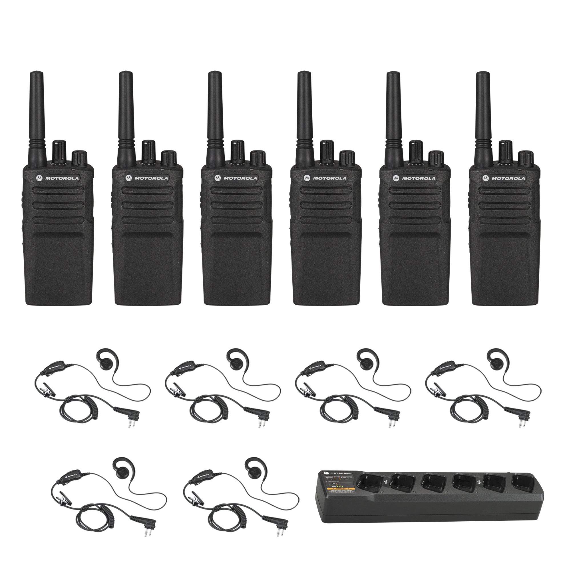 Motorola RMU2080 6-Pack Two-Way Radios with Multi-Unit Charger & Headsets - Perfect for Business, Security, and Event Communication