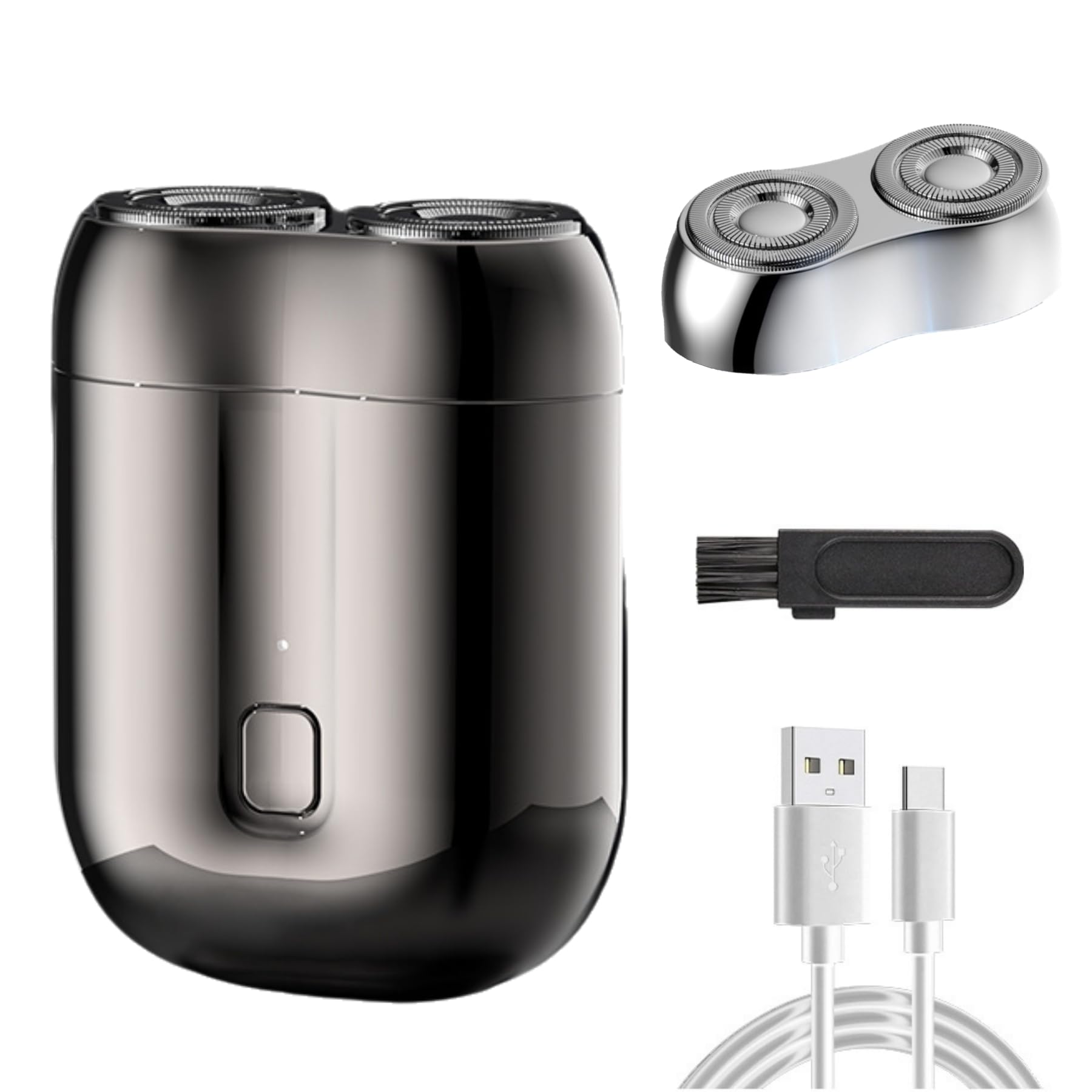 Premium Mini Dual Head Electric Shaver - Portable Pocket-Size Rechargeable Trimmer with Washable Design & Replacement Heads - Perfect for Travel, Gym, and On-the-Go Grooming (Gray)