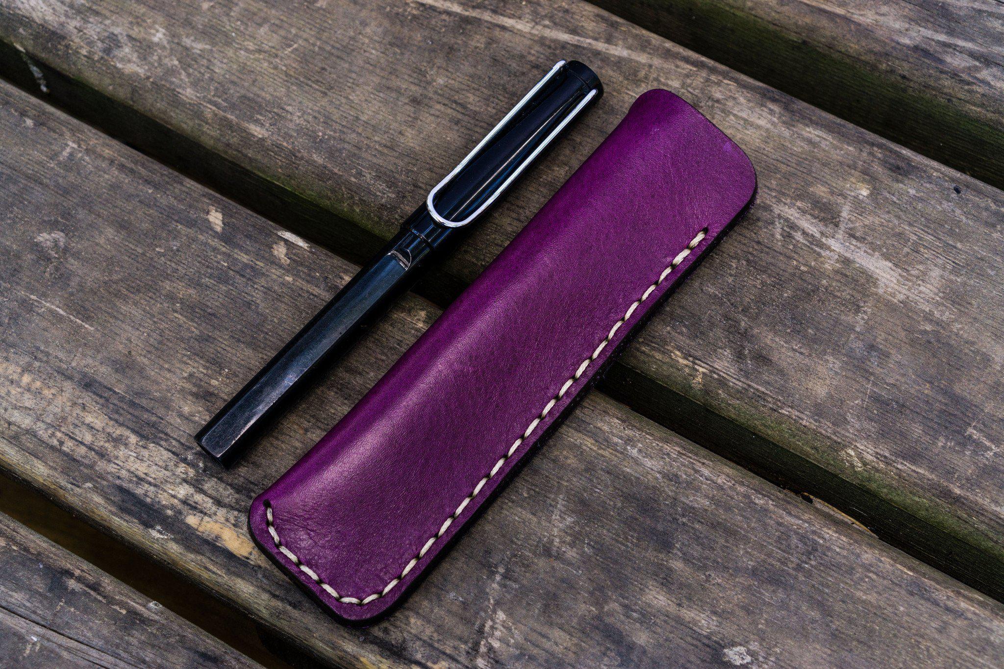 Premium Leather Single Fountain Pen Case - Elegant Purple Pen Pouch for Writing Enthusiasts | Perfect Gift for Writers, Calligraphy & Office Use