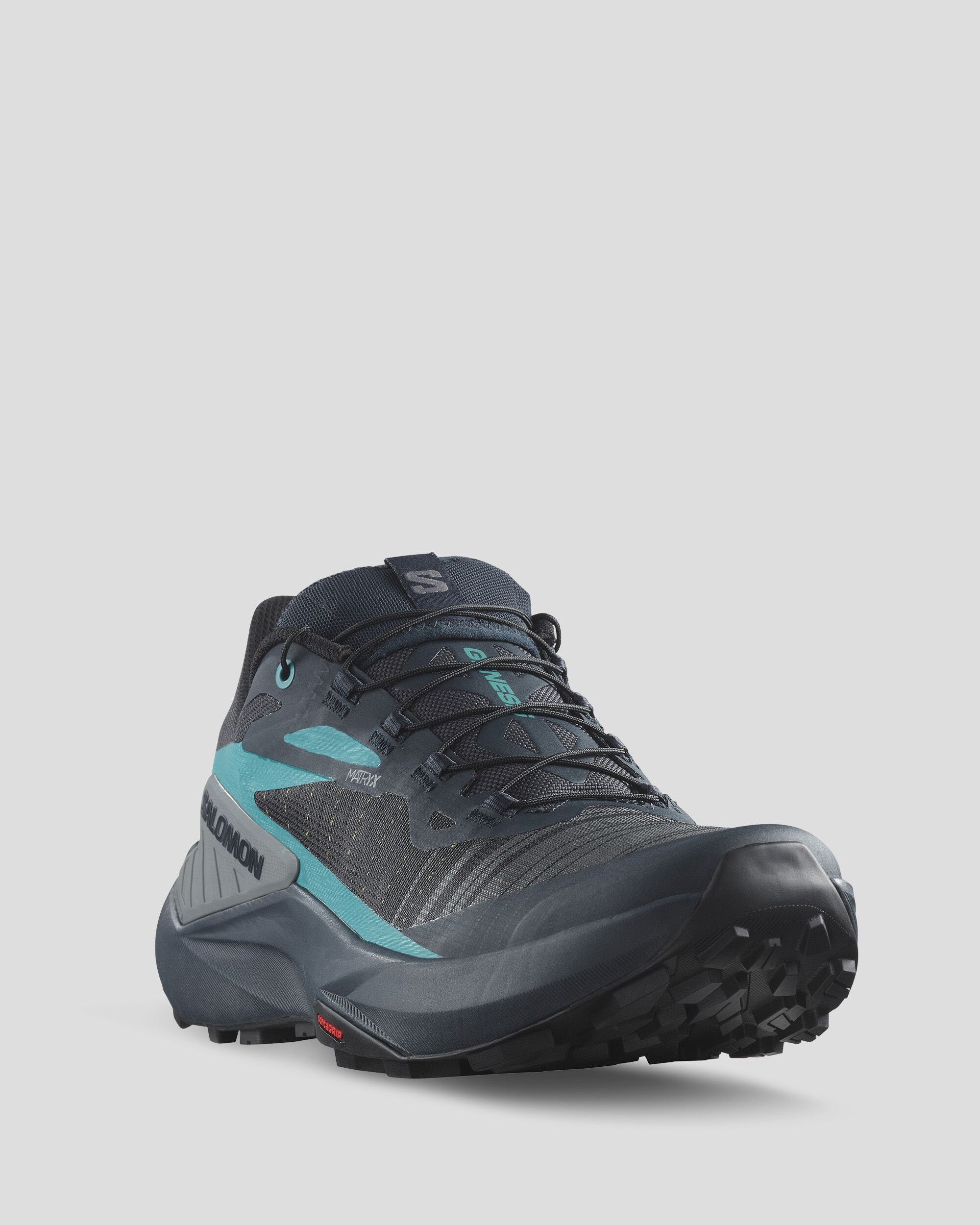 Salomon Genesis Men's Trail Running Shoes - Carbon/Tahitian Tide/Quiet Shade | Lightweight Hiking & Outdoor Adventure Footwear for Mountain Trails & Rough Terrain