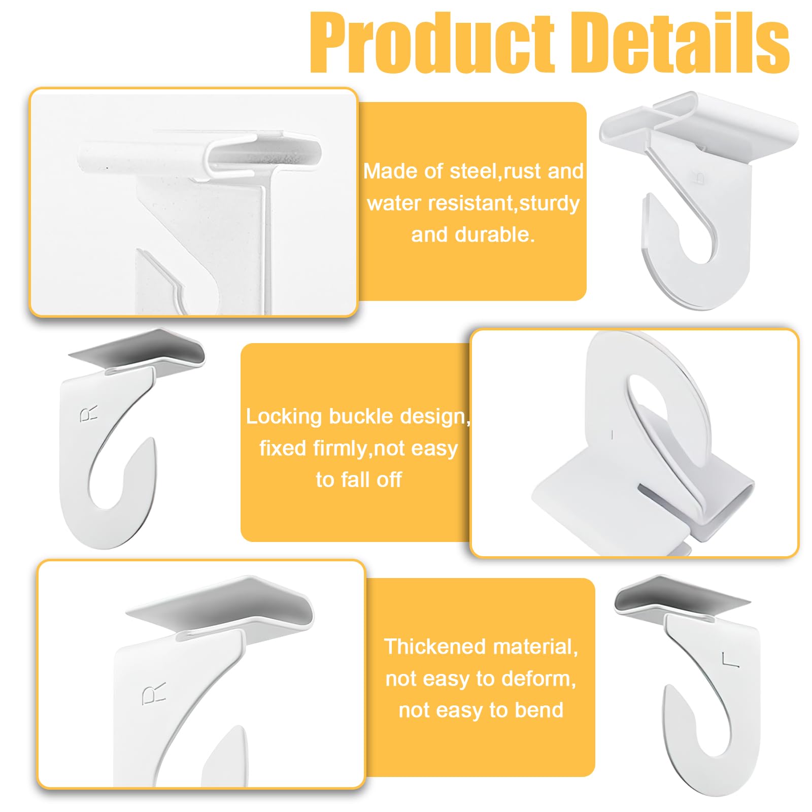 32 Pcs Heavy Duty T-Bar Ceiling Hooks for Hanging Plants, Decorations, Lights - White (16 Right & 16 Left) - Perfect for Classroom, Office, Home, Store, Wedding & Event Decor
