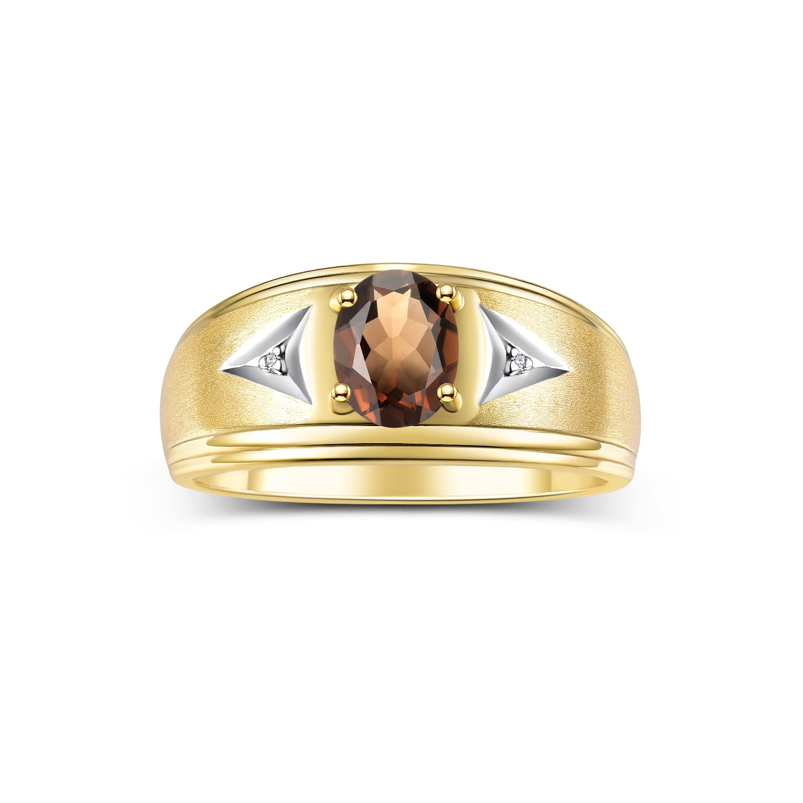 Rylos Men's Classic 8X6MM Oval Gemstone & Diamond Ring - Yellow Gold Plated Silver Birthstone Rings for Men (Sizes 8-13) | Perfect for Weddings, Anniversaries & Special Occasions