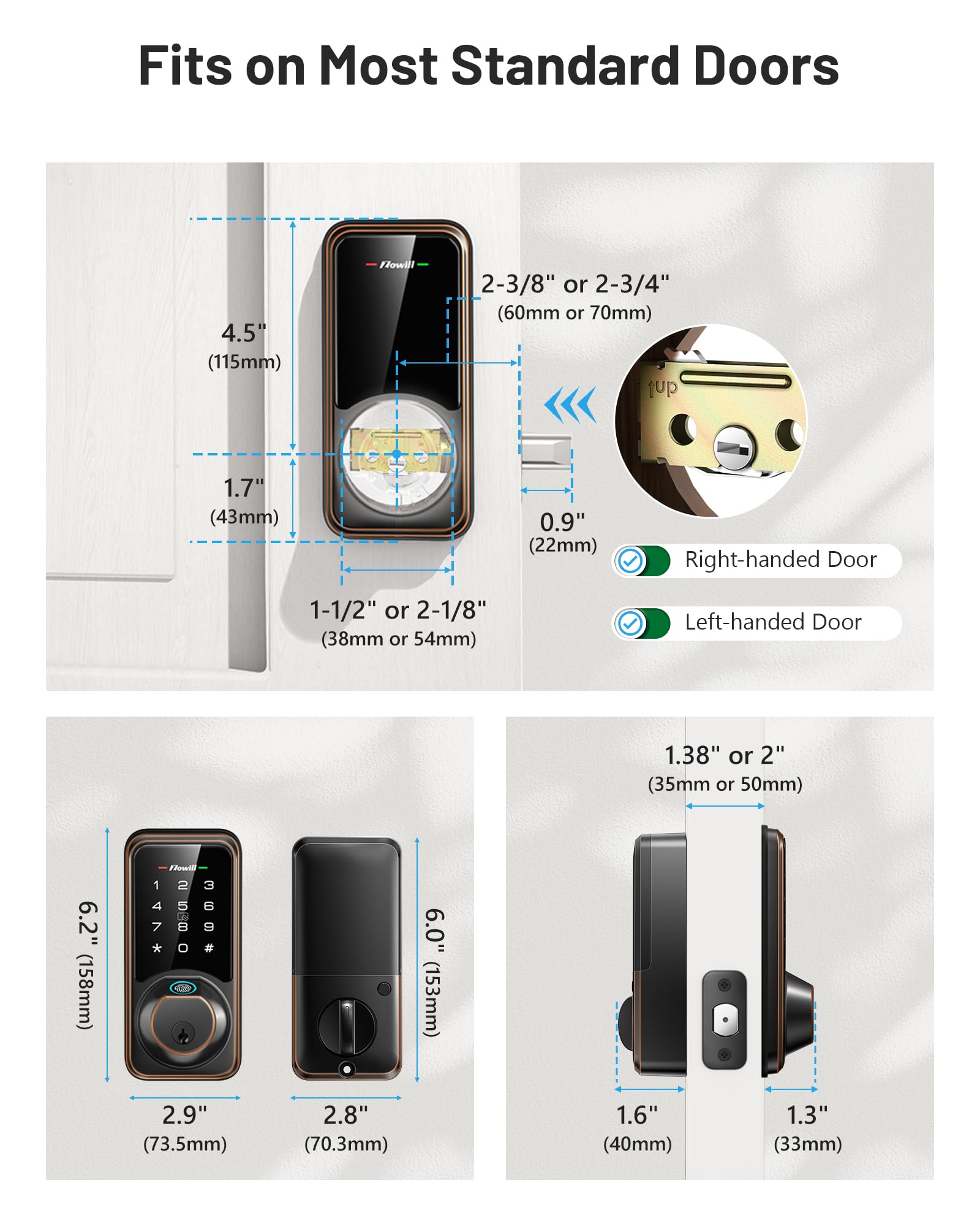 Zowill DK07G WiFi Smart Lock - 7-in-1 Fingerprint Door Lock with APP & Voice Control, Touchscreen Keyless Entry for Front Door, Works with Alexa, Ekey Sharing & Auto Lock | Smart Home Security for Apartments, Houses & Vacation Rentals