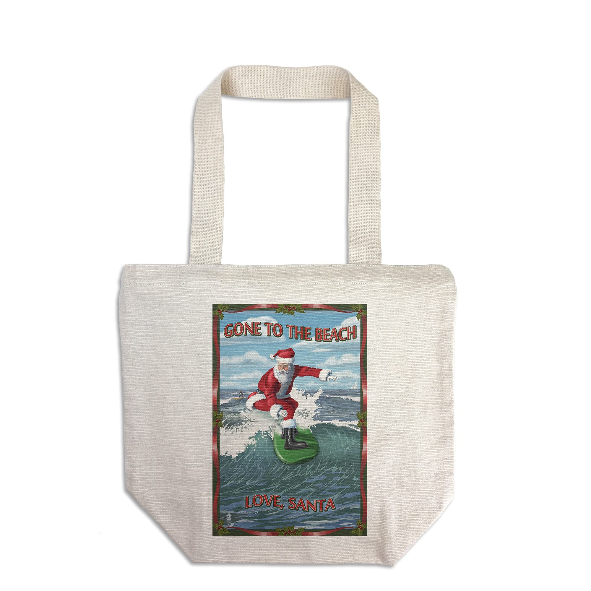 Santa Surfing Tote Bag - 100% Cotton Canvas Reusable Beach Bag with 'Gone to The Beach' & 'Love Santa' Designs - Perfect for Grocery Shopping, Beach Trips & Holiday Gifts