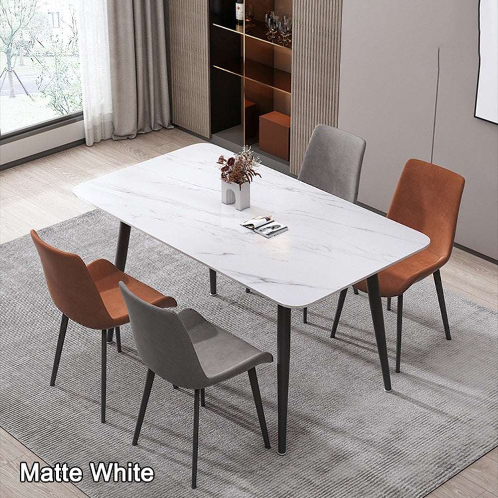 120x60cm Matte White Minimalist Slate Kitchen Dining Table - Modern Marble Finish Lunch & Dinner Table with Sturdy Metal Legs - Perfect for Small Spaces, Apartments & Cozy Dining Areas