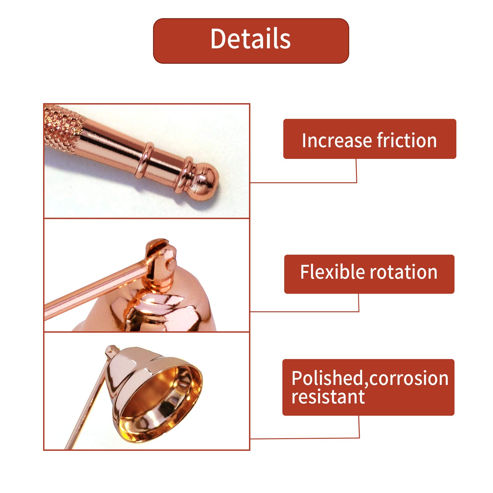 Rose Gold Metal Candle Snuffer with Long Handle - Perfect for Aromatherapy & Jar Candles