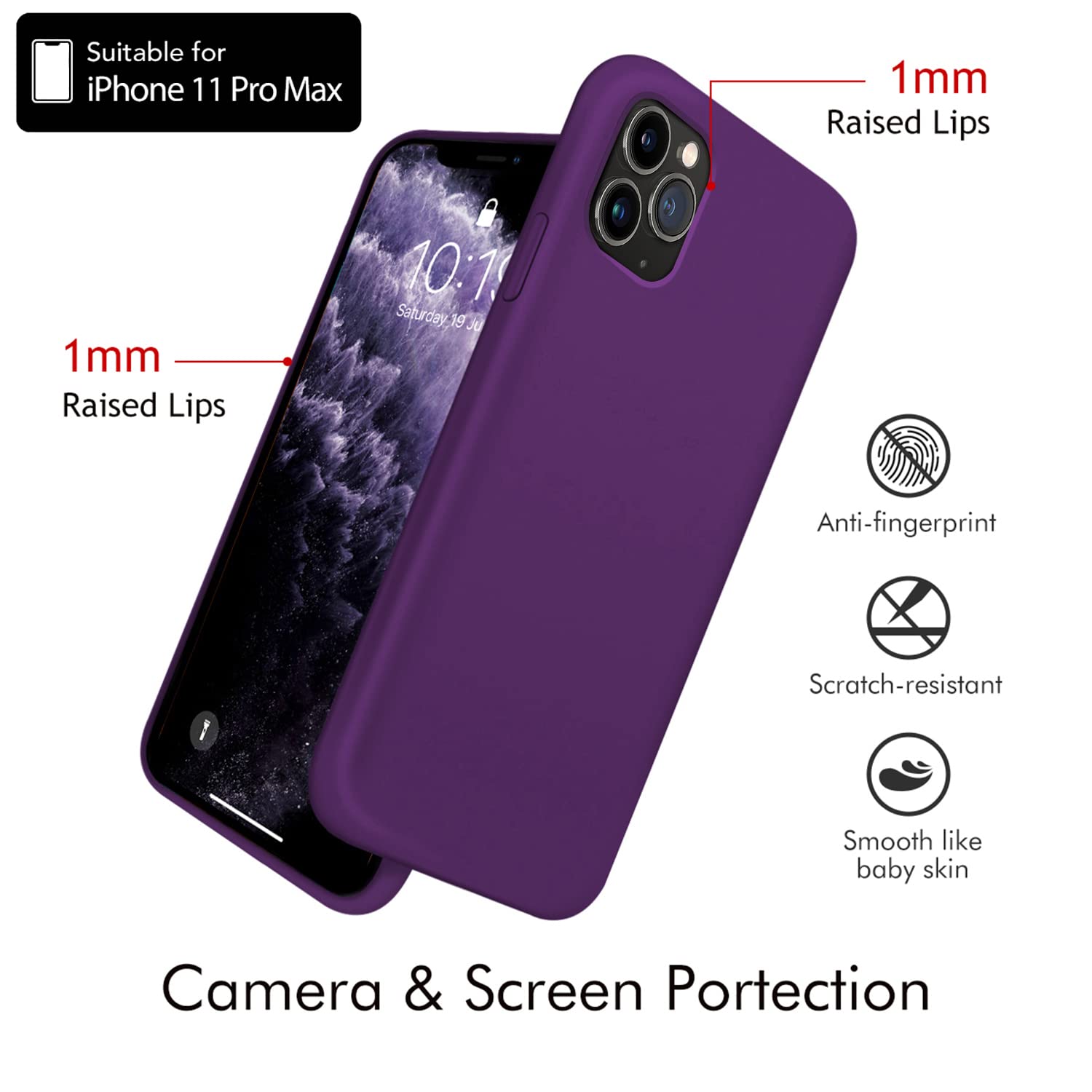 OuXul Slim Liquid Silicone Case for iPhone 11 Pro Max (6.5 Inch) - Full Body Protection with Microfiber Lining - Shockproof & Scratch Resistant Phone Cover (Purple) - Perfect for Daily Use, Travel & Outdoor Activities