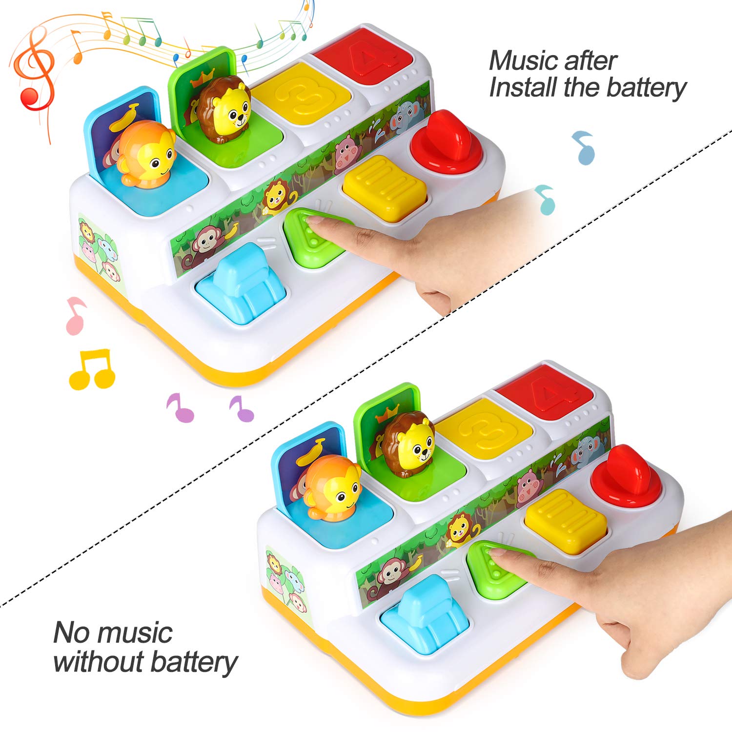 Best Montessori Musical Pop-Up Toys for Babies 6-18 Months | Interactive Cause & Effect Learning Toys for Toddlers 1-3 Years | Perfect Gift for Boys & Girls | Animal-Themed Early Education Toy for Home, Daycare & Travel Play