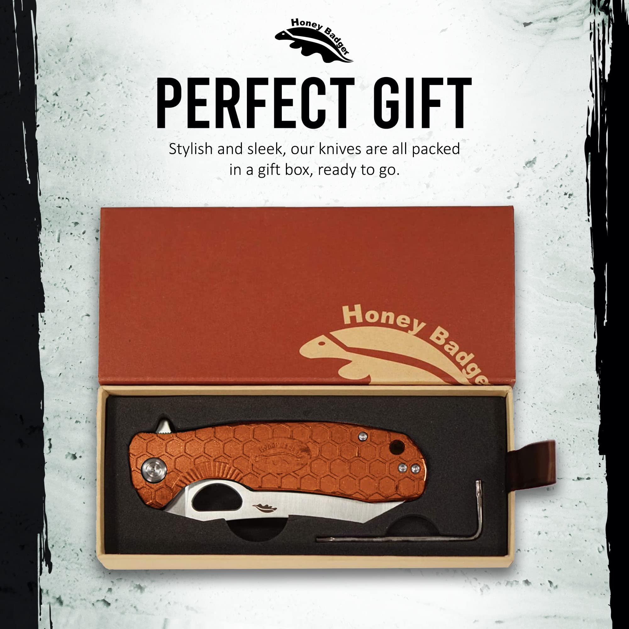 Western Honey Badger Wharncleaver Pocket Knife - 8Cr13Mov Steel Blade, Tactical Folding Knife with Deep Carry Clip for Everyday Carry (EDC), Outdoor Survival, Camping & Hiking - Medium Orange HB1068