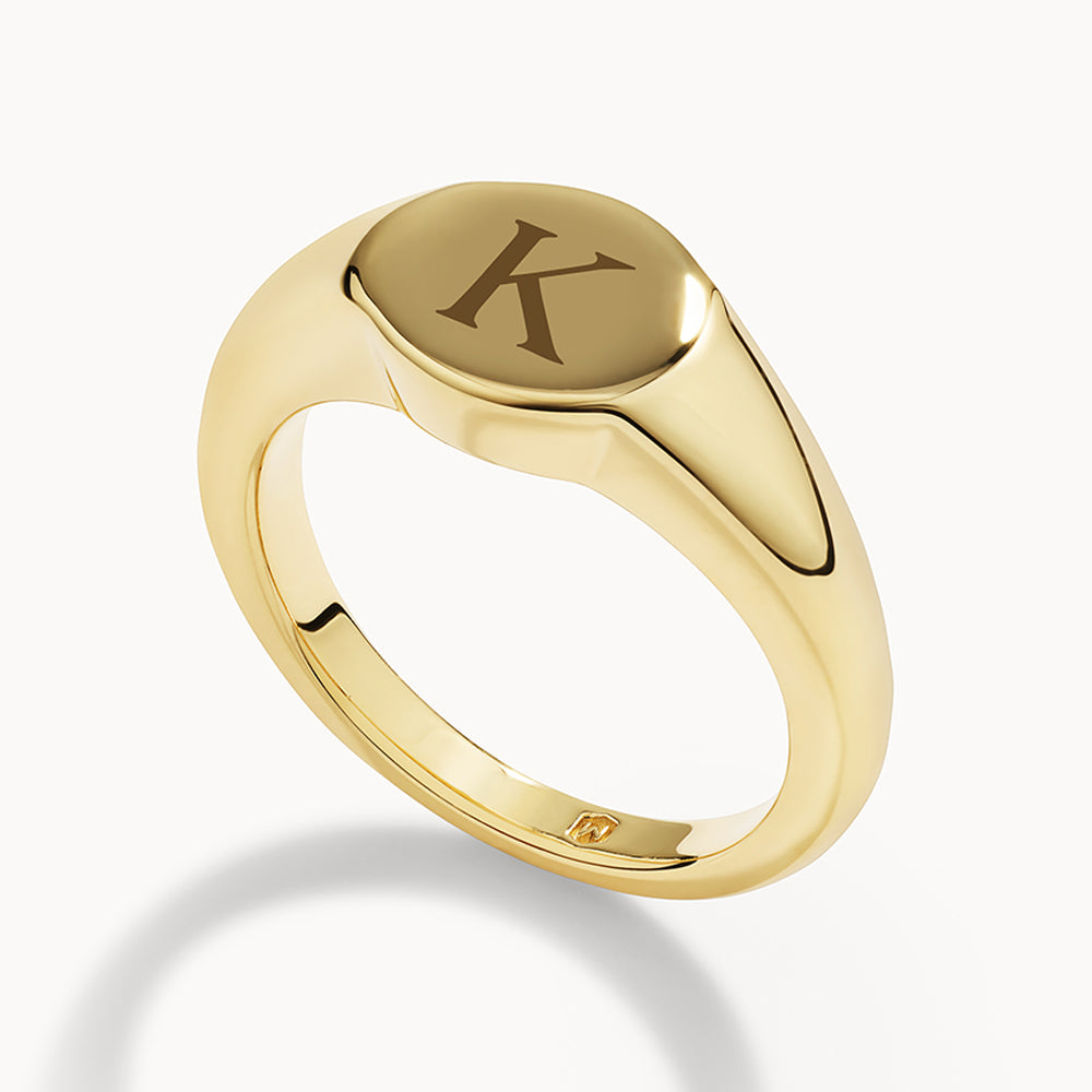 Personalized Gold Engravable Circle Signet Pinky Ring - Perfect for Engraving Initials, Names & Dates - Ideal for Gifts, Weddings & Special Occasions