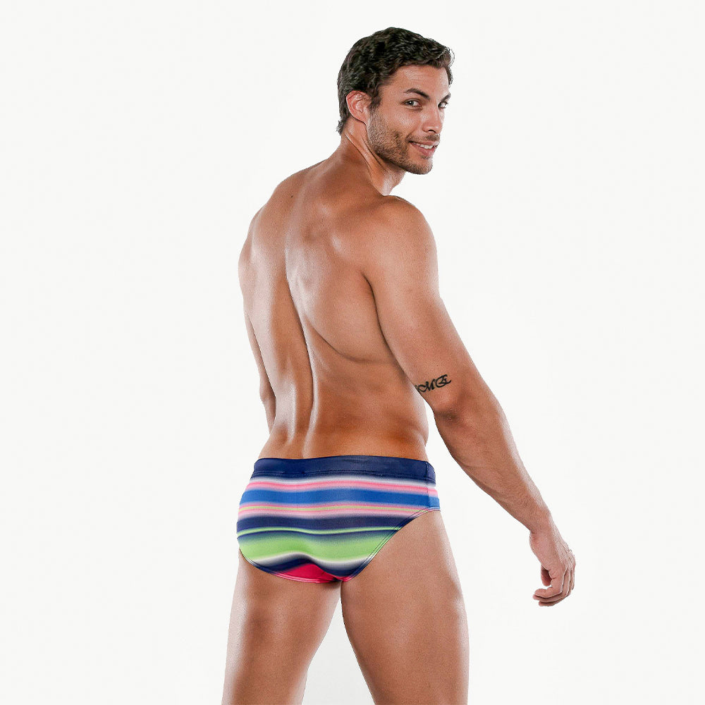 Code 22 Sunset Enhancing Swim Brief 23121 Striped - Stylish Men's Swimwear for Beach, Pool & Summer Vacations
