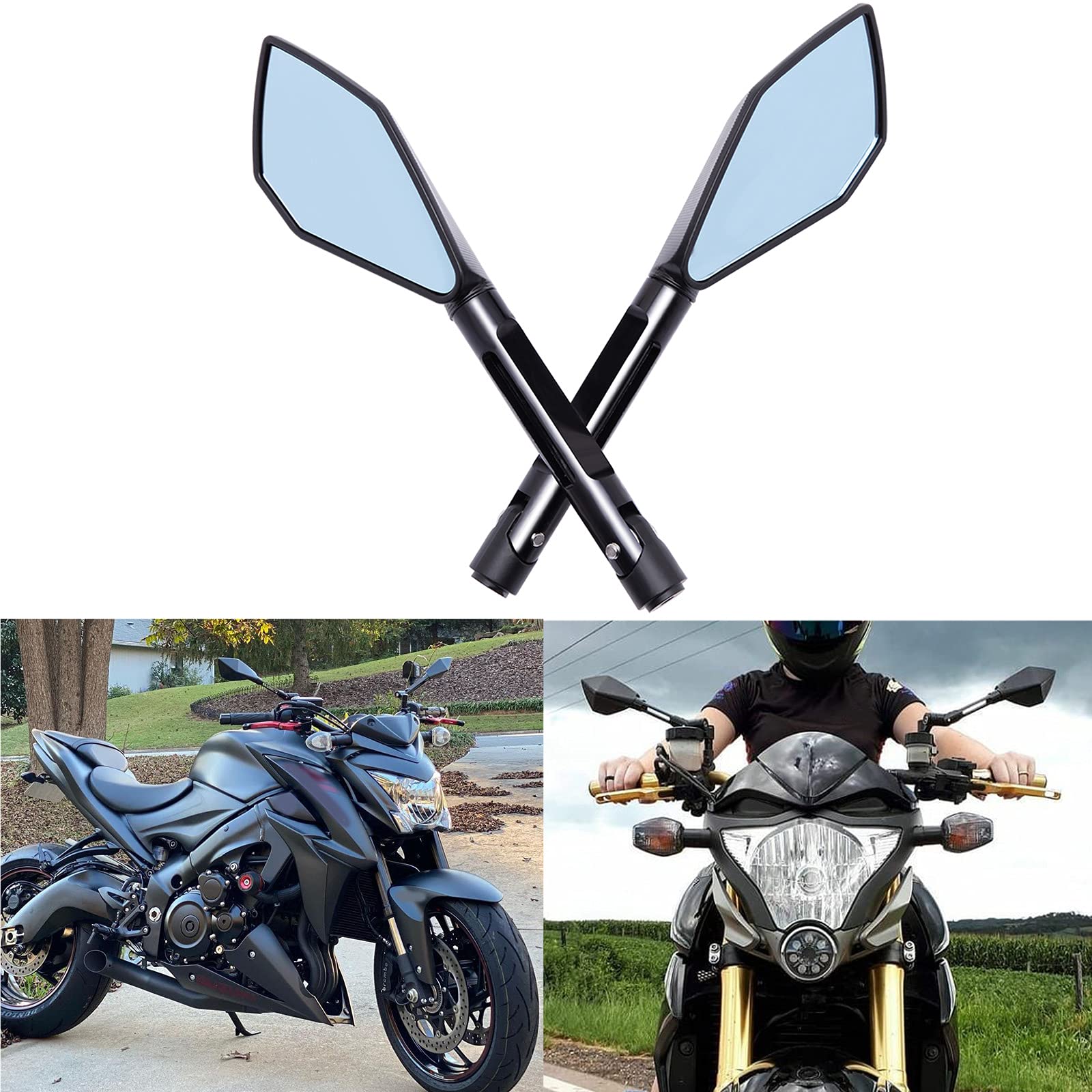 Universal Aluminum Motorcycle Handlebar End Mirror - 8mm & 10mm Adjustable Side Rearview Mirrors for Street Bike, Sport Bike, Dirt Bike, Cruiser, Chopper & Scooter (Black) - Enhanced Safety & Visibility for Urban Commuting & Off-Road Adventures