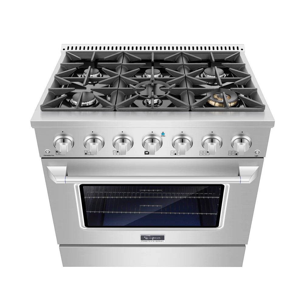 Empava 36-Inch Pro Style 5.2 cu.ft Convection Oven Gas Range - 6 Burners, Slide-In Freestanding Stainless Steel - Perfect for Home Kitchens & Professional Cooking