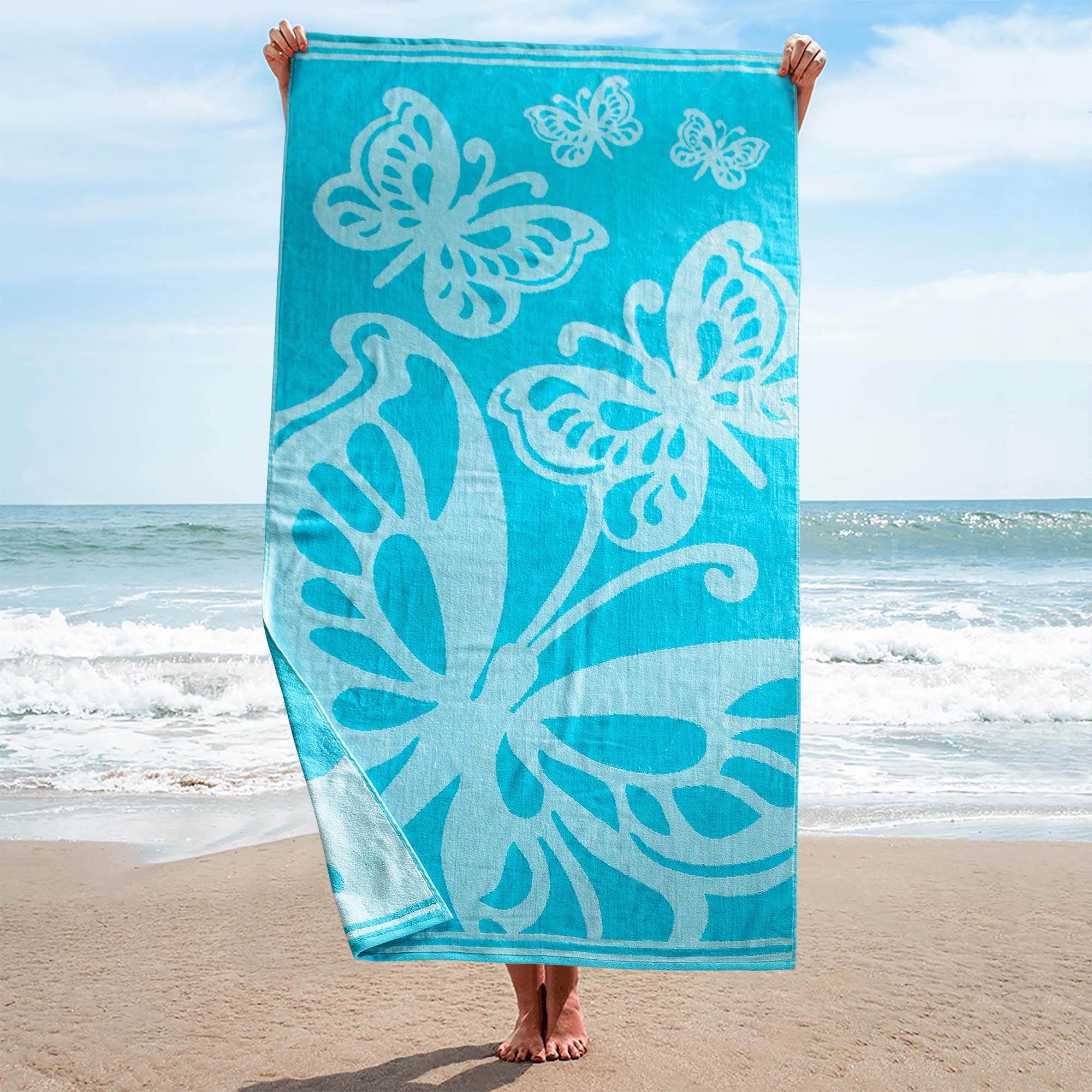 Soft Cotton Oversized Butterfly Beach Towel Set - 2 Piece Bath Towels for Pool, Beach, and Summer Outings