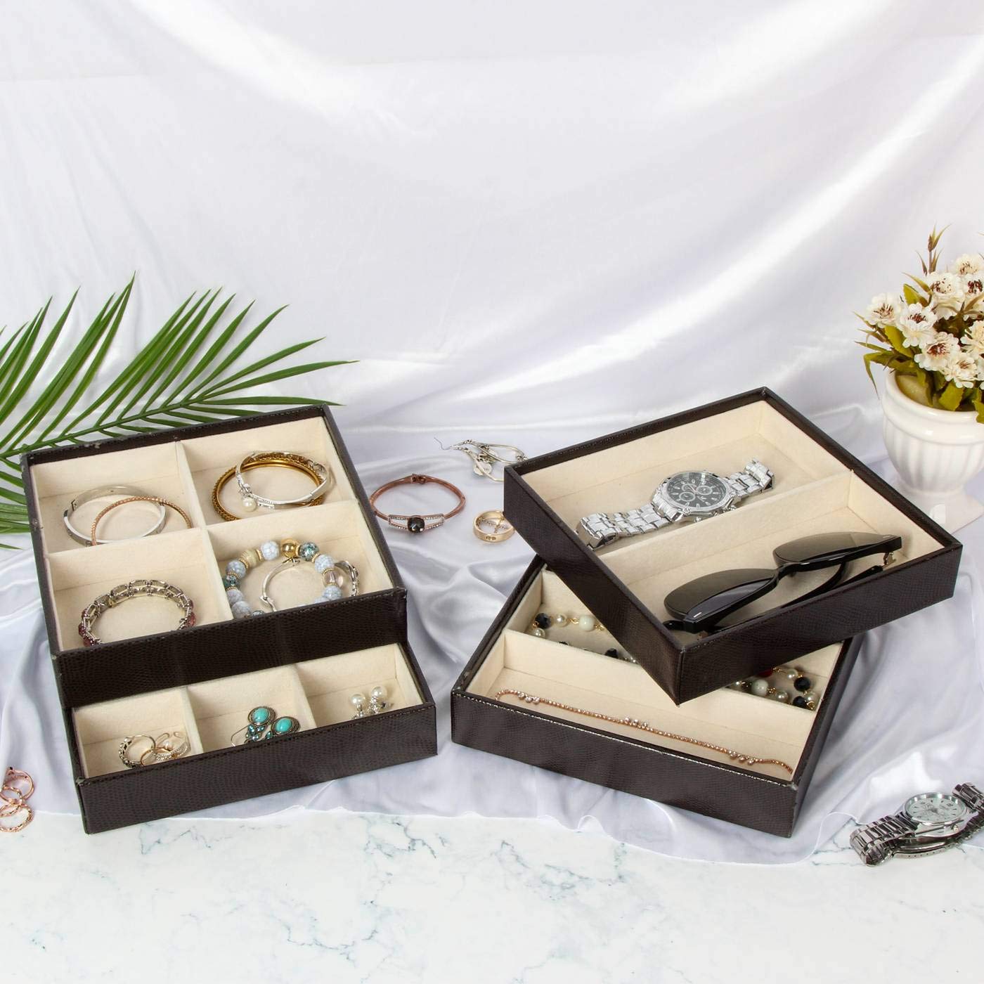 Stackable Jewelry Trays - Earring Ring Necklace Organizer for Dresser Drawer - MK220-1ABCD - Perfect for Bedroom Closet Storage