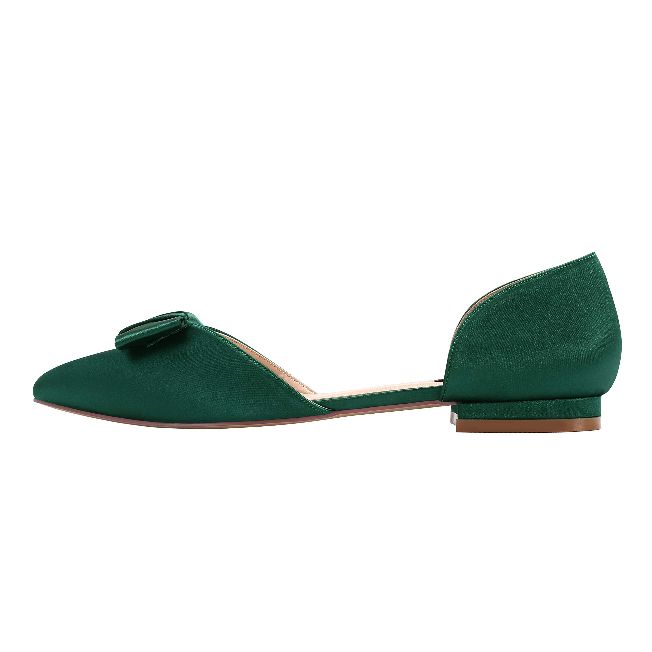 ERIJUNOR Comfortable Low Heel Wedding Shoes for Bride - Elegant Bow Knot D'Orsay Pointy Toe Flats | Perfect for Bridal Showers, Weddings & Formal Events