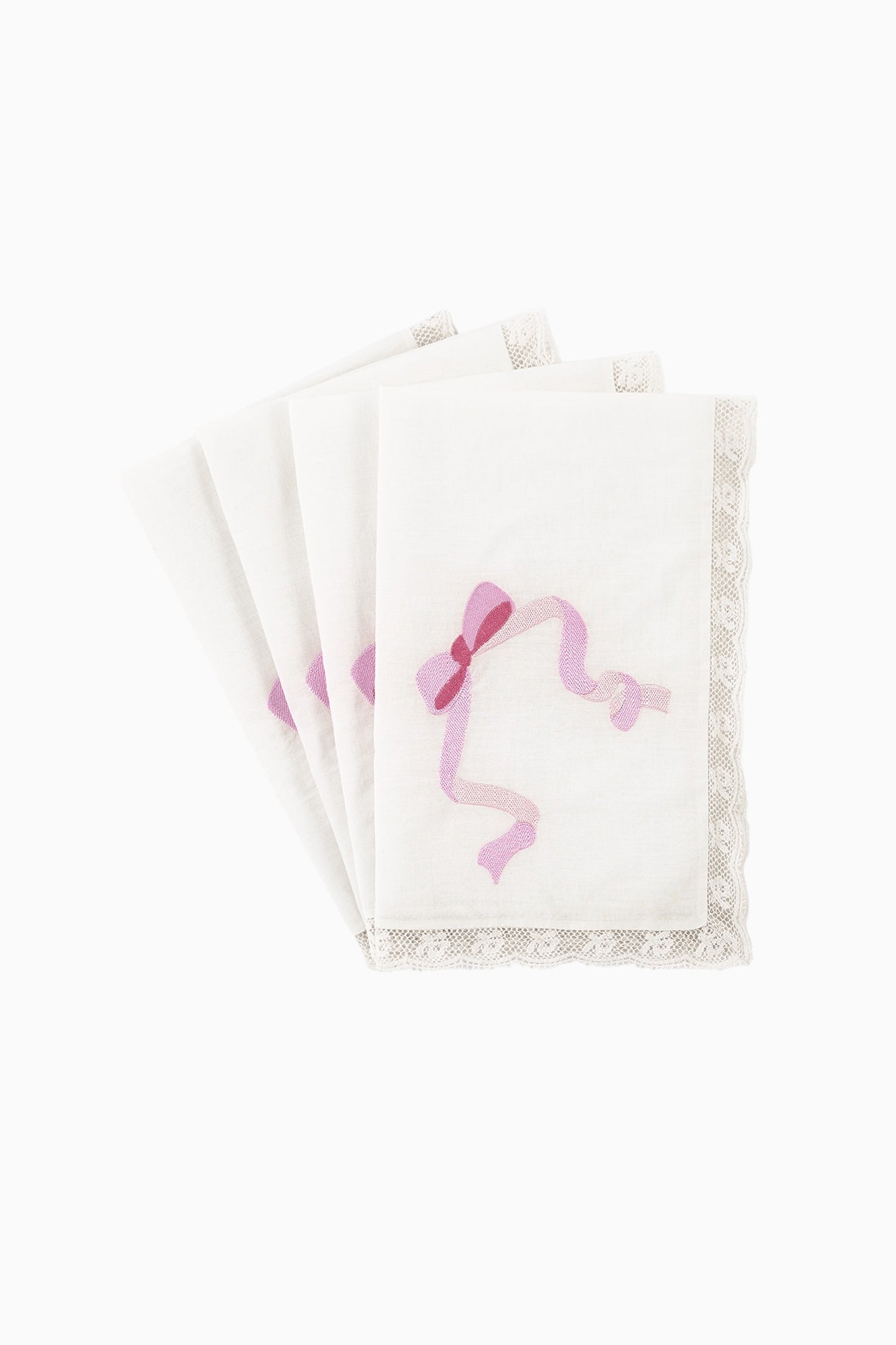 Embroidered Napkins Set of 4 - Pink Ribbon Design for Elegant Dining, Wedding, Party & Home Decor