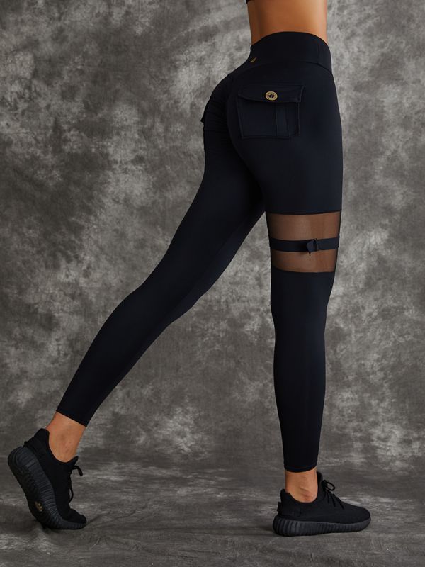 ZASUWA Women's High Waisted Mesh Cut Out Pocket Scrunch Butt Lifting Leggings - Perfect for Yoga, Gym Workouts & Casual Wear