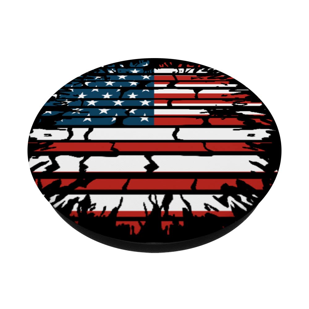 Brick Pattern American Flag Patriotic Phone Holder Grip - USA PopSockets Swappable PopGrip for iPhone, Samsung, and Tablets - Perfect for Home, Office, and Travel