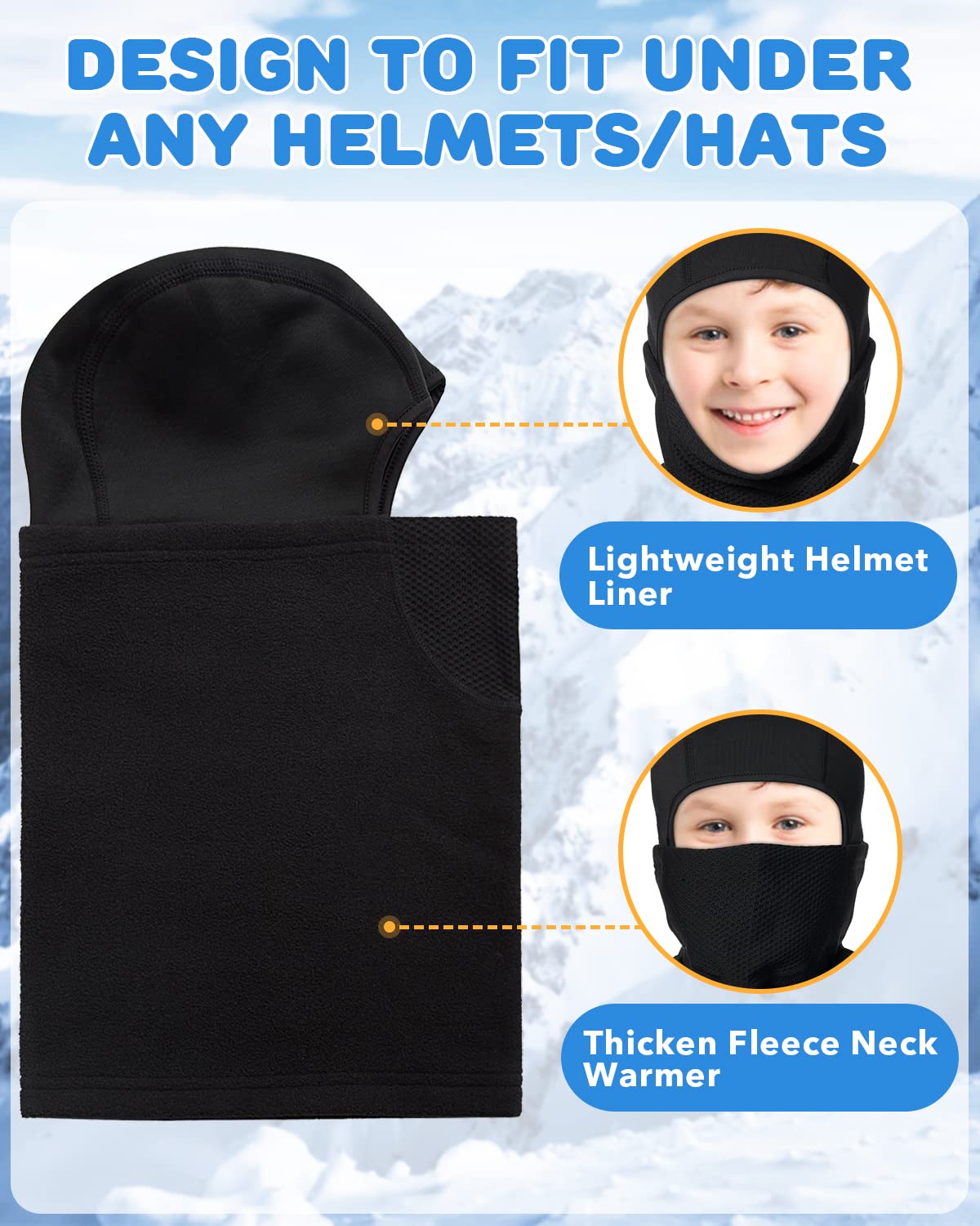 Kids Fleece Balaclava Ski Mask - Winter Helmet Liner for Boys & Girls - Cold Weather Face Cover for Skiing, Snowboarding & Outdoor Activities