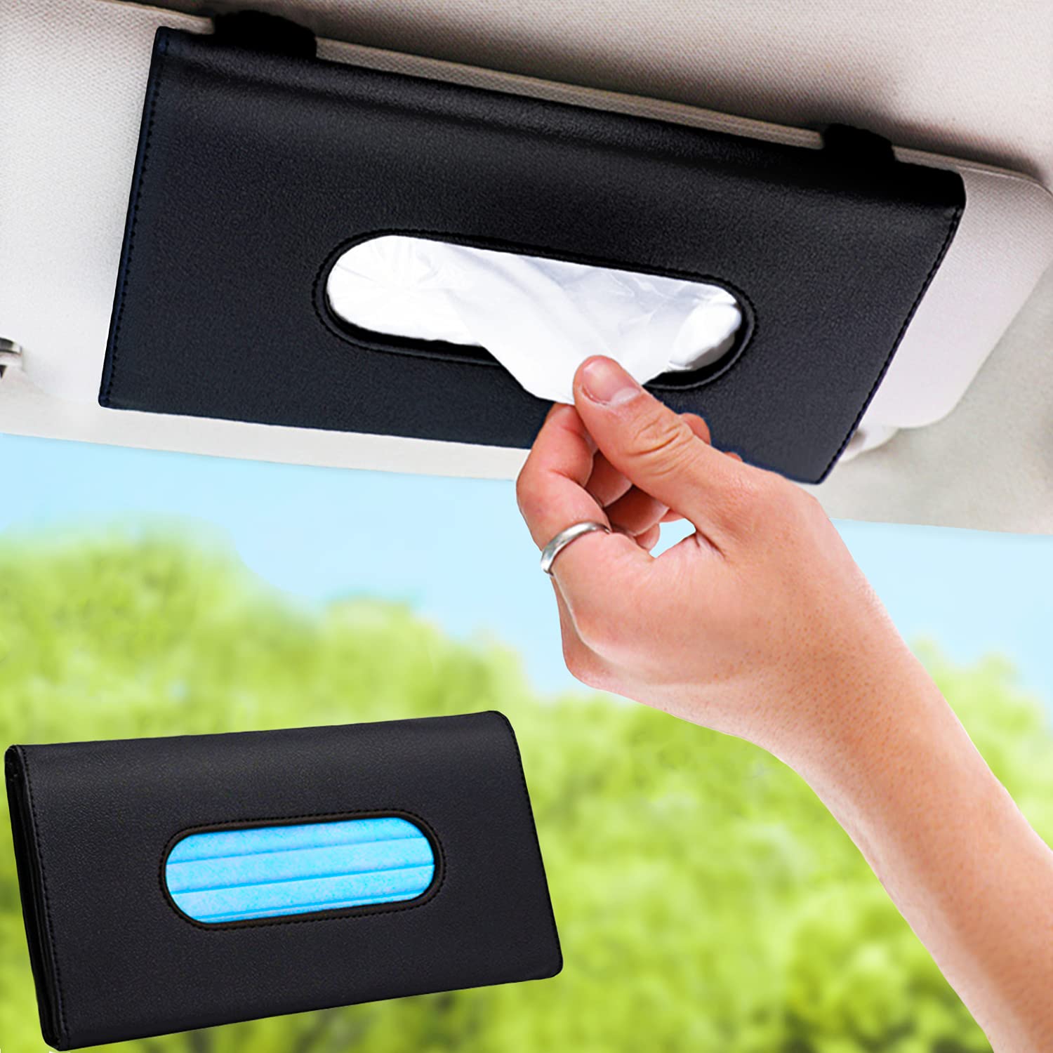 Premium Leather Car Tissue Dispenser & Sun Visor Napkin Holder - Luxury Car Accessory for Road Trips, Commuting & Everyday Use
