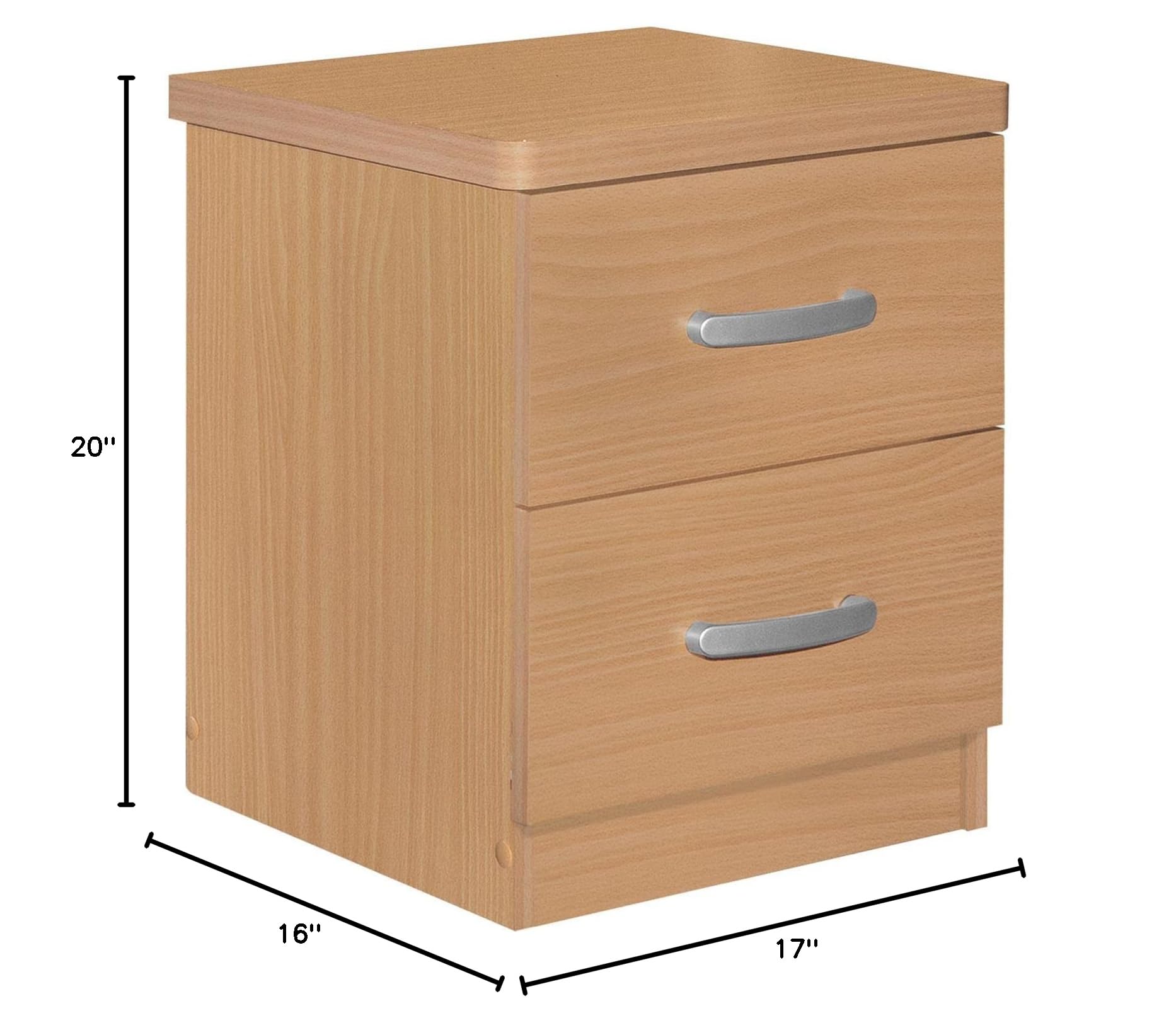 Better Home Products Cindy Faux Wood 2-Drawer Nightstand in Beech Finish - Bedside Table for Bedroom, Living Room & Guest Room Storage