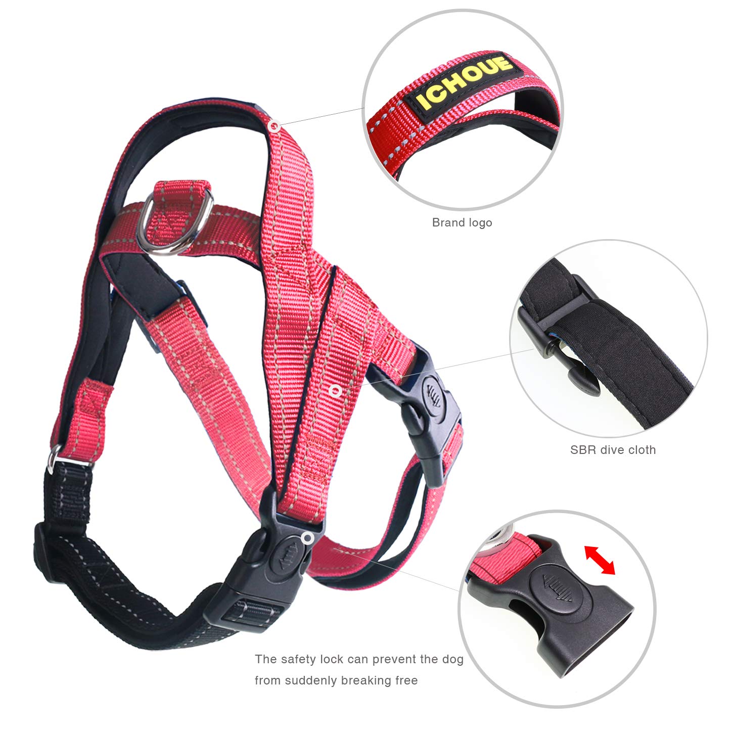 iChoue Adjustable Dog Harness - Easy On/Off Lightweight Pet Vest with Handle for Small & Medium Dogs | Perfect for Walking, Training & Outdoor Adventures (Red, Medium)