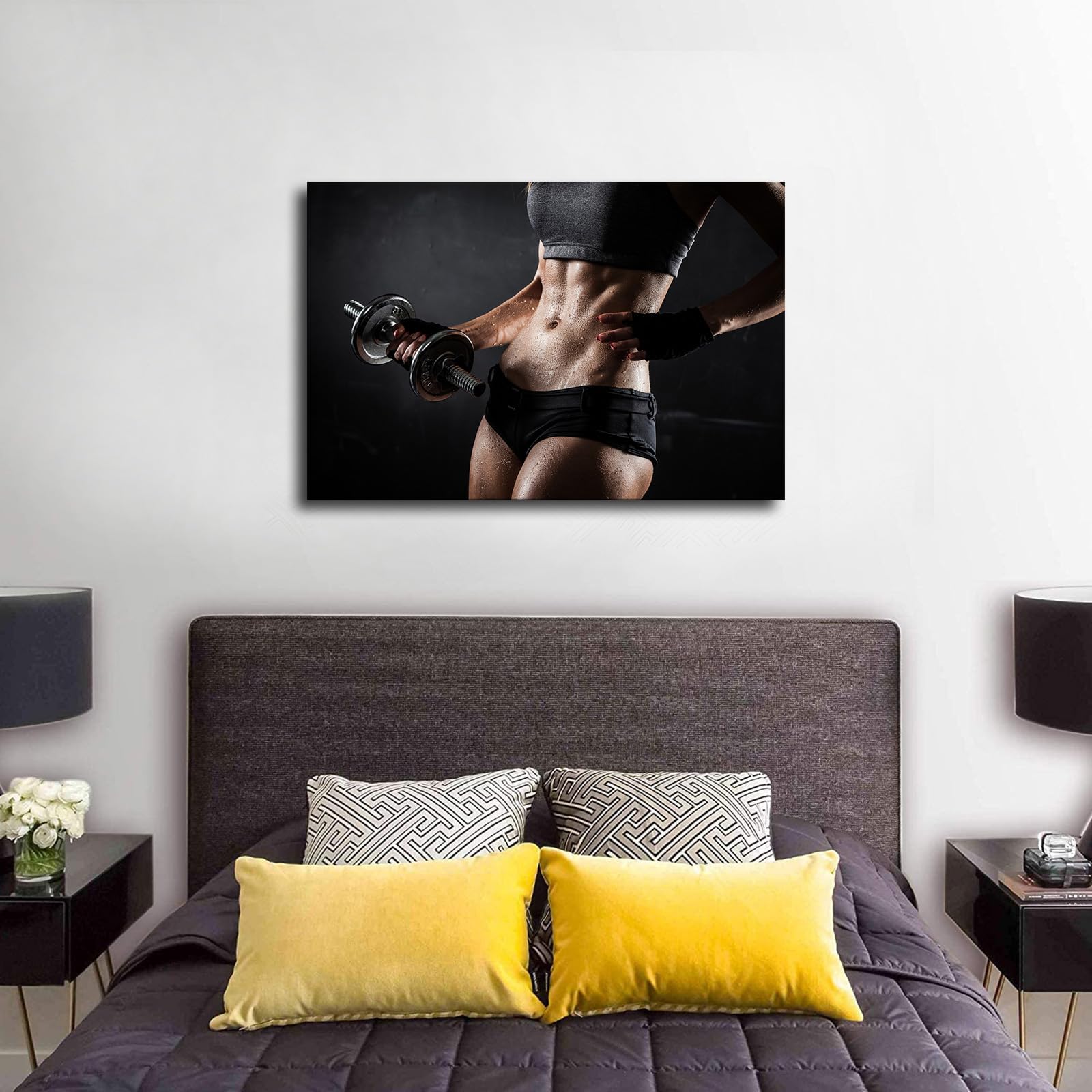 Premium Fitness & Yoga Motivational Canvas Wall Art - 24x36 Inch Framed Gym Dumbbell Workout Poster for Women, Home Decor Perfect for Bedroom, Living Room & Children's Room - Ideal for Yoga Studios, Home Gyms & Fitness Inspiration