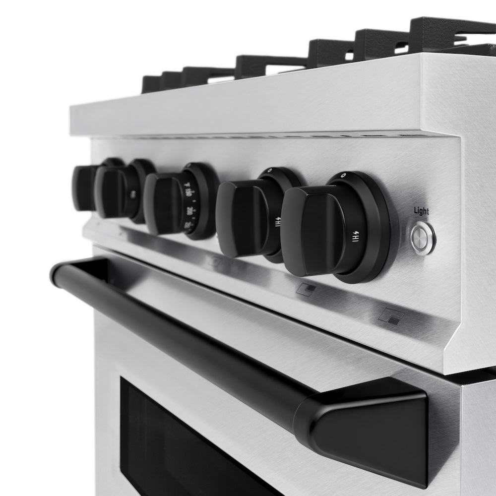 ZLINE Autograph Edition 30-inch 4.2 cu. ft. Classic Gas Range with 4 Burner Cooktop & Convection Gas Oven - Satin Stainless Steel with Matte Black Accents (CGRSZ 30 MB) | Professional Kitchen Appliance for Home Chefs & Cooking Enthusiasts