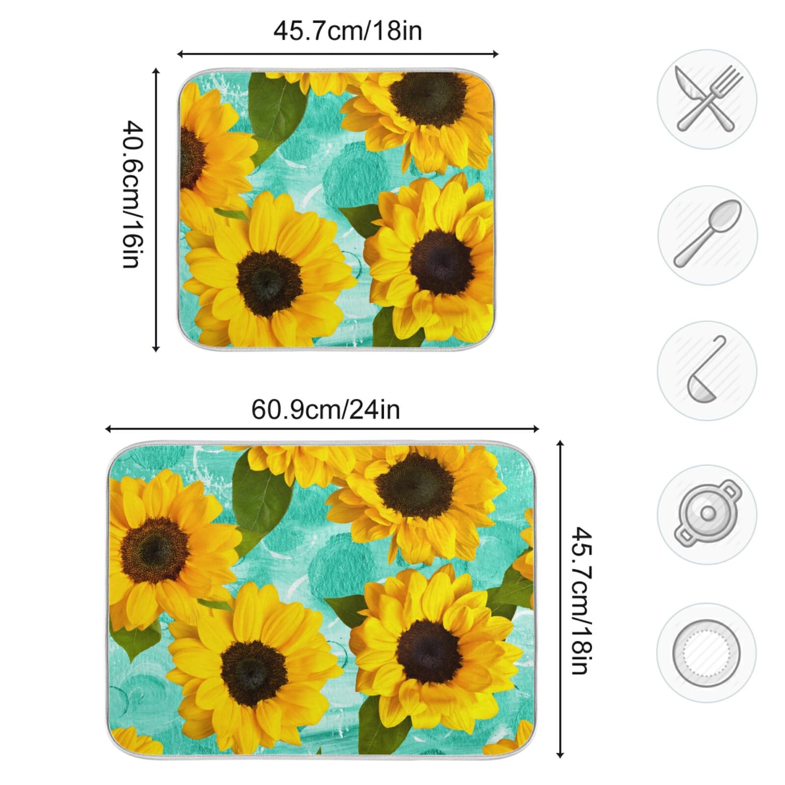 **Floral Dish Drying Mat - Absorbent Microfiber Kitchen Counter Mat, Washable & Quick-Dry Dish Rack Pad (16x18 Inches) - Perfect for Countertops, Sink Areas & Dish Organization**