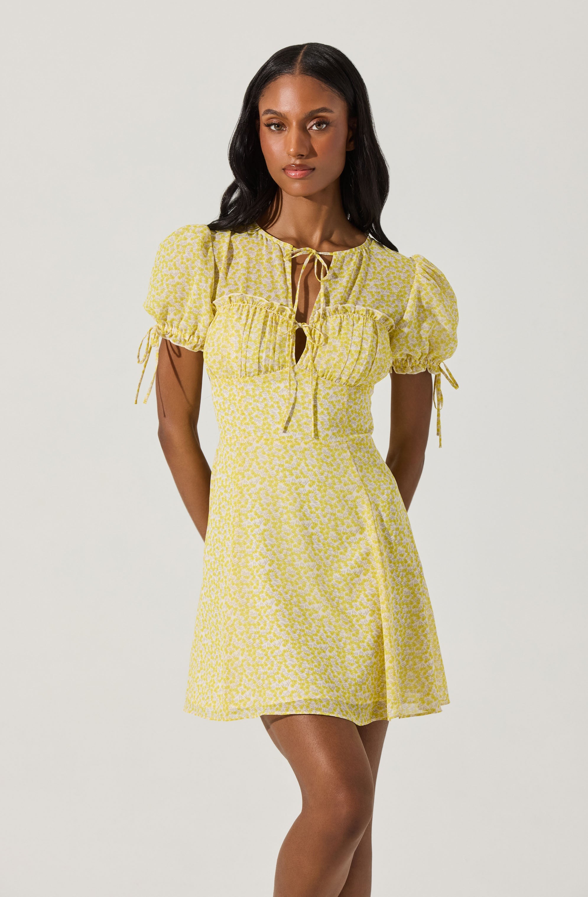 Floral Puff Sleeve Mini Dress - Women's Summer Short Sleeve Party Cocktail Dress for Wedding, Date Night & Vacation