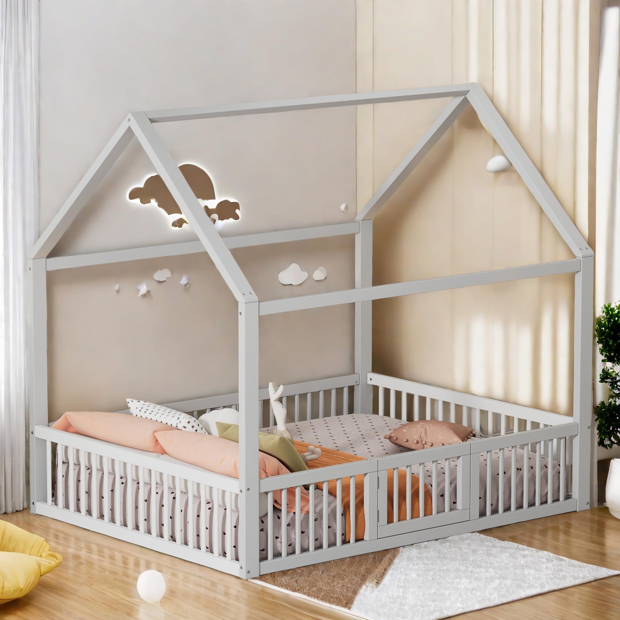 **Sapgaks Kids Cabin Bed 140x200cm with Slatted Base & Steps - White Bunk Bed with Wardrobe & Safety Barrier - Space-Saving Loft Bed for Small Rooms & Shared Kids Bedrooms**