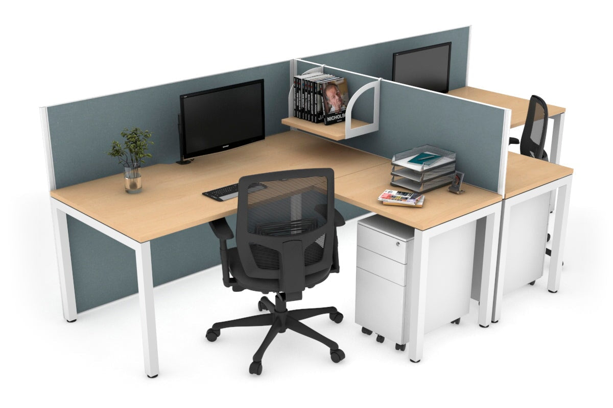 Quadro Square Legs 2-Person Corner Workstation T-Configuration [1600L x 1800W with Cable Management] - Perfect for Office, Home Workspace & Collaborative Environments