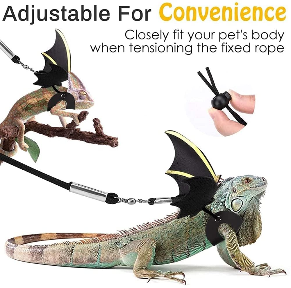 Bearded Dragon Leash Harness Set with Magician Hat & Bowtie - 3 Sizes Bat Wing Costume for Lizards & Reptiles | Halloween, Holiday & Party Outfit | Perfect for Dress-Up, Photo Shoots & Pet Events (Blue)