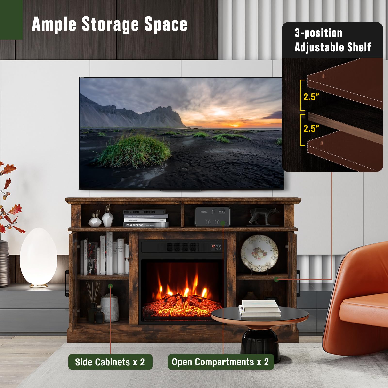 Modern Fireplace TV Stand for 55 Inch TVs - 48