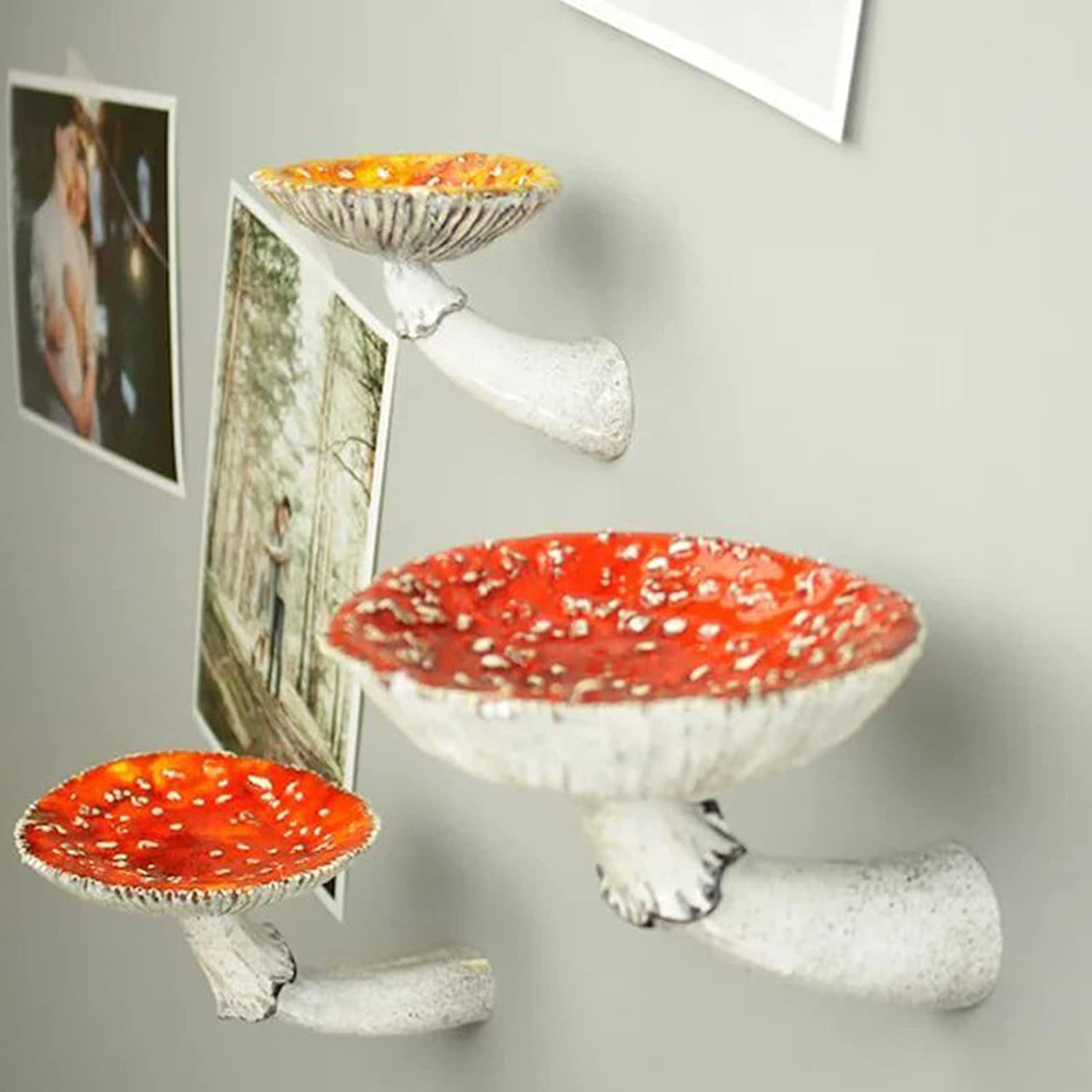 Whimsical Mushroom Floating Shelves Set of 3 - Rustic Resin Wall Mounted Shelves for Bedroom, Living Room, Bathroom Decor - Perfect for Displaying Plants, Books & Decorative Items (Small+Medium+Large)
