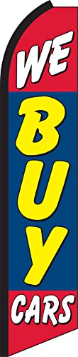 Custom We Buy Cars Swooper Feather Flag - Eye-Catching 3x5 FT Advertising Banner for Car Dealerships & Auto Businesses - Perfect for Used Car Lots, Vehicle Trade-Ins & Auto Sales Events