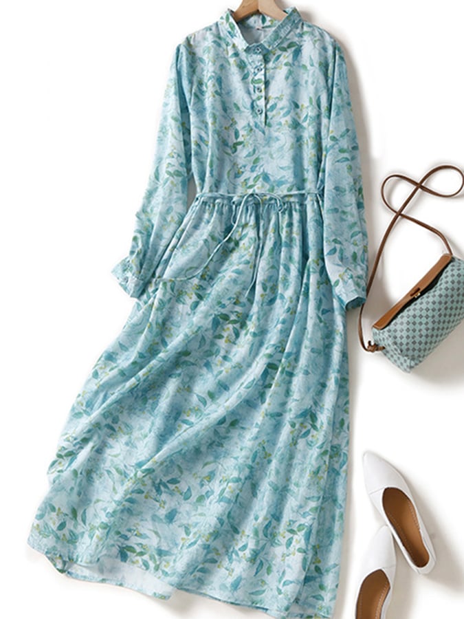 Lovevop Women's Floral Print Cotton Wrap Dress with Tie Lapel & Button Front - Perfect for Spring Weddings, Office Wear & Casual Outings