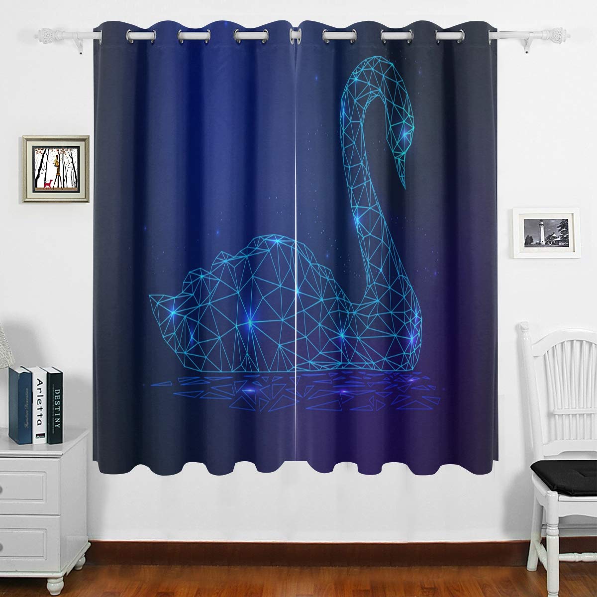 DOMIKING Blackout Curtain Panels for Bedroom - Thermal Insulated Darkening Drapes with Grommet Top, 63x55 Inches, Swan Swimming Water Design - Perfect for Bedroom, Living Room & Home Theater Light Blocking