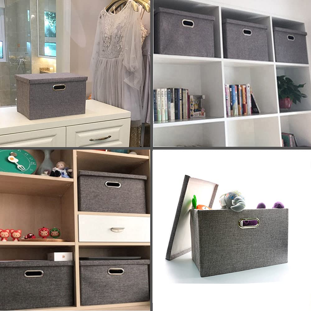 Collapsible Fabric Storage Baskets with Lids - Foldable Organizer Box for Home, Office & Shelves - Small Grey Storage Bin (33x22x18cm) - Perfect for Closet, Nursery, Pantry & Dorm Organization - 1 Pack