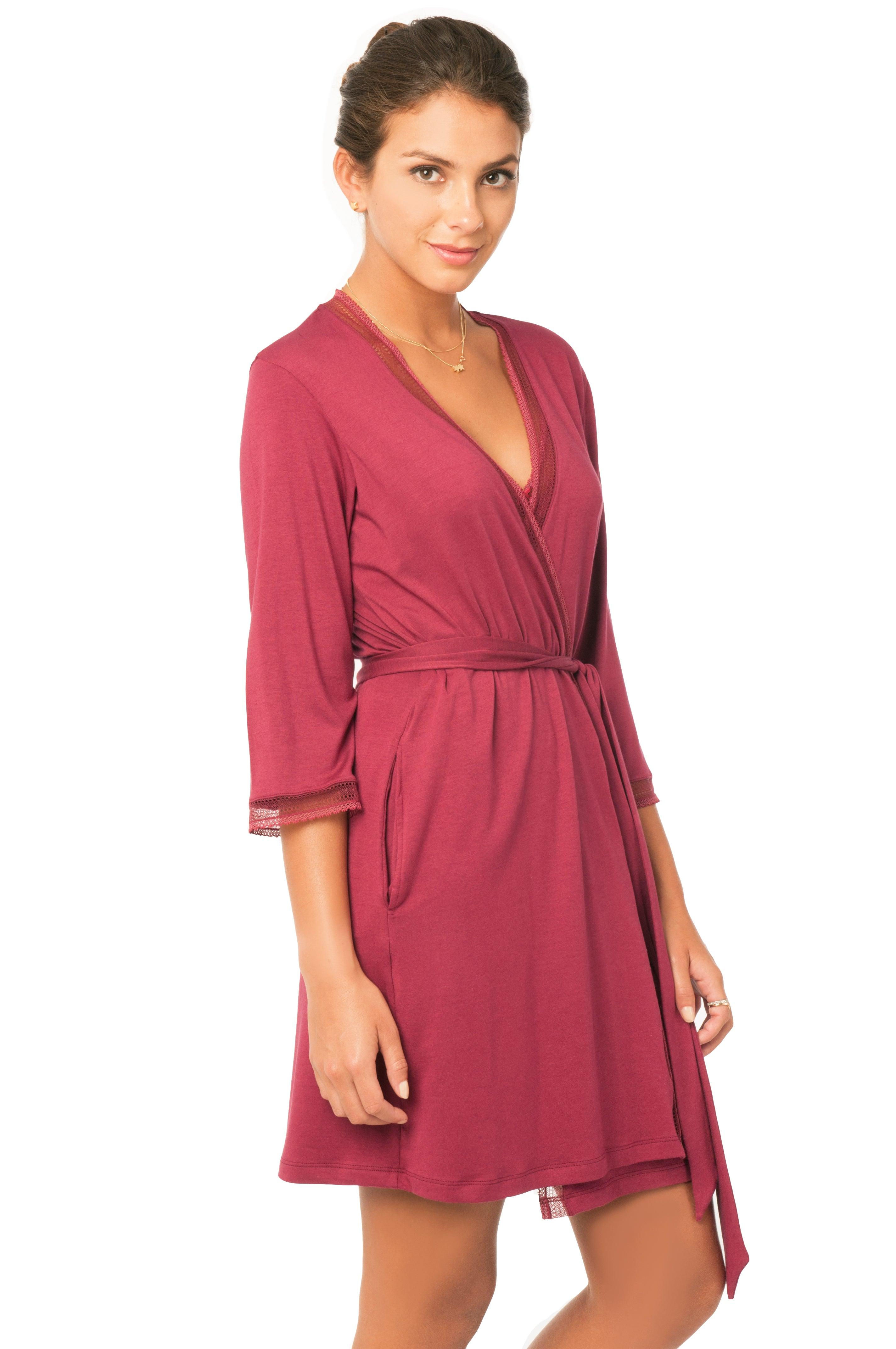 Rebecca Elbow Sleeve Robe - Women's Soft Kimono Bathrobe with 3/4 Sleeves for Spa, Lounge & Home Relaxation