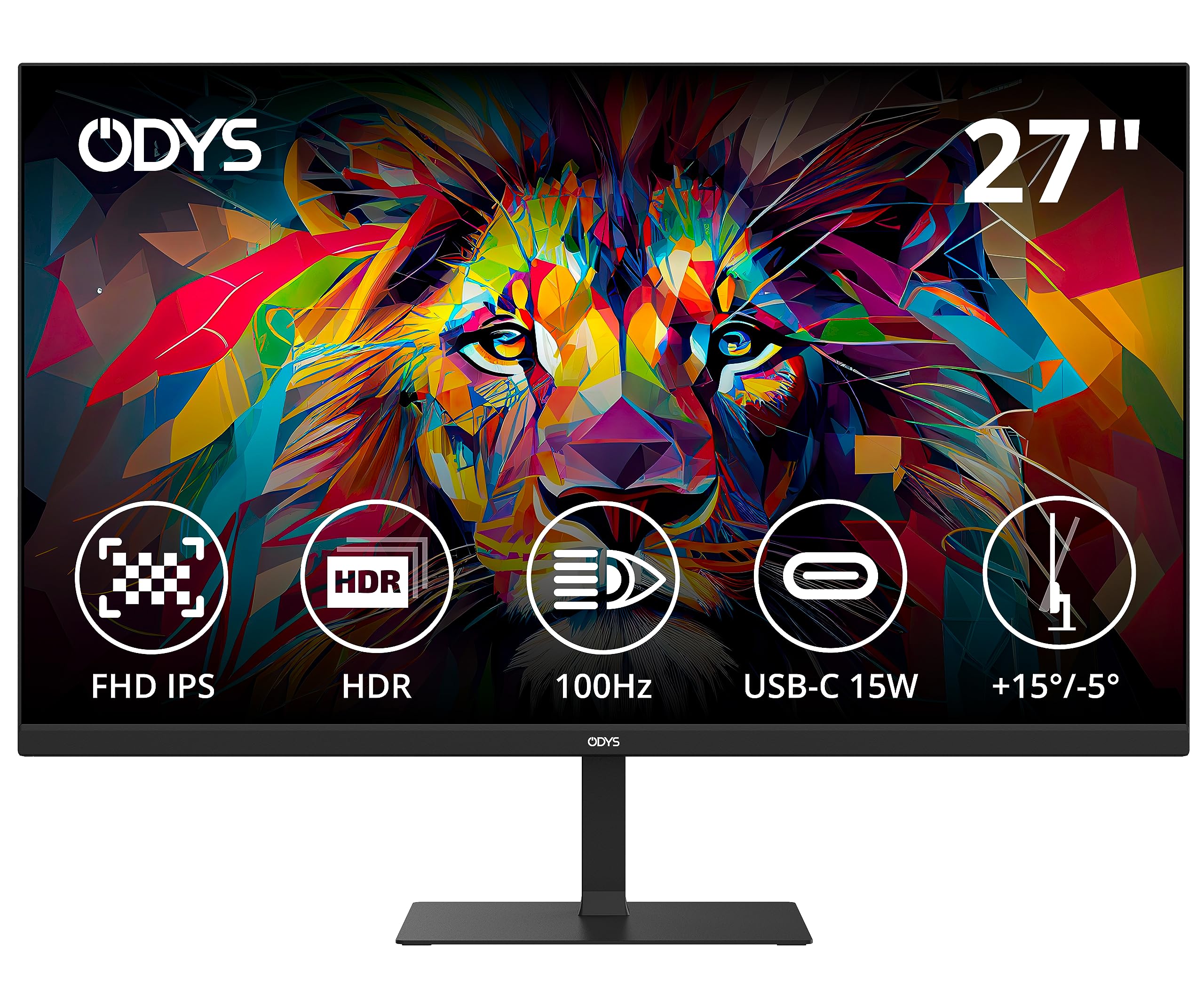 ODYS i27 27-Inch Frameless Monitor - Full HD 100Hz HDR IPS Panel with FreeSync, HDMI, USB-C & 3.5mm Audio - Perfect for Gaming, Office Work & Home Entertainment
