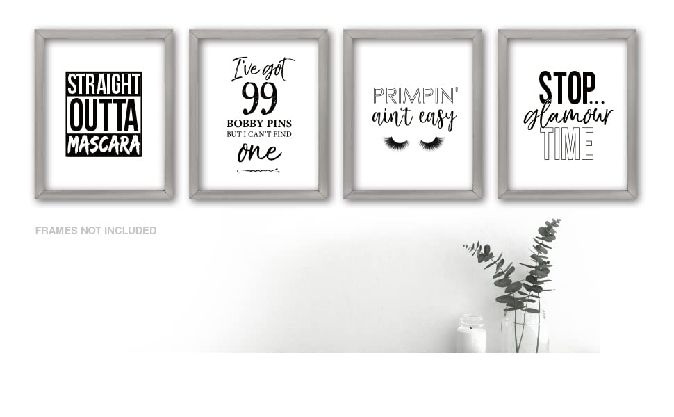 Confetti Fox Funny Beauty Bathroom Wall Art - Set of 4 Motivational Makeup Quotes & Inspirational Sayings for Women - 8x10 Unframed Minimalist Modern Decor - Perfect for Bathroom, Bedroom & Vanity Decorations