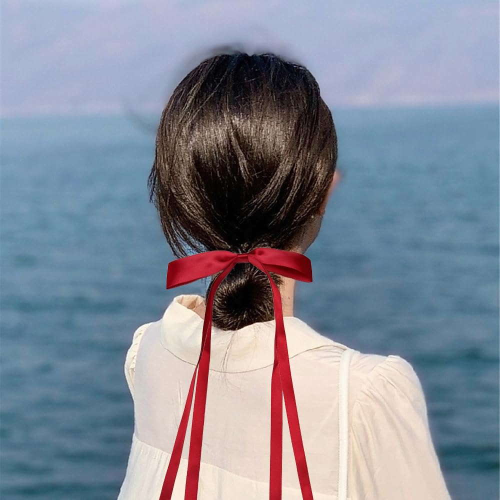 Elegant Red Hair Bows for Women - Coquette Ribbon Hair Clips, Long Hair Accessories for Party, Halloween & Christmas (2Pcs) - Perfect for Festivals, Weddings & Daily Styling